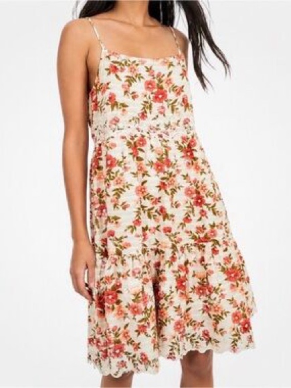 American Eagle Floral Cami Mini Dress Tiered Embroidered Eyelet Size S